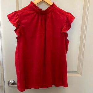 Red Ruffle Sleeve Blouse
